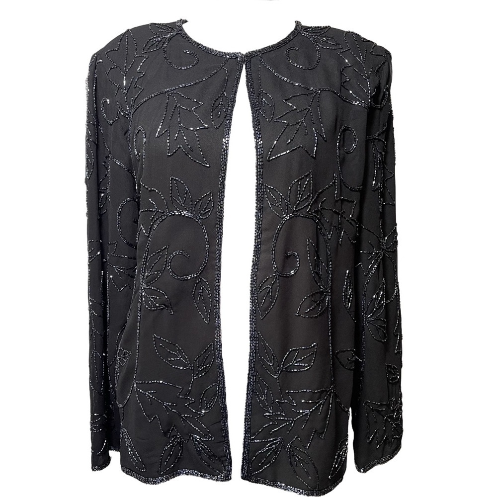 NWT JMD New York Black Beaded Formal Evening Jacket Long Sleeve Embellished M